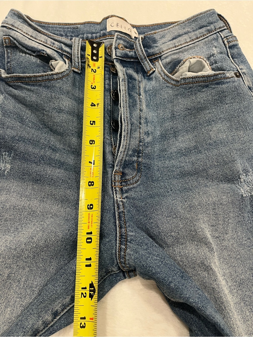 CELLO High Rise Button Fly Distressed Straight Leg Jeans - Size 5 - Picture 7 of 9